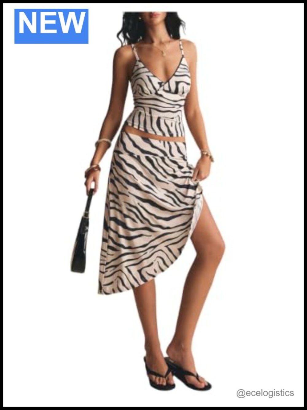 Women's 2 Piece Skirt Set Zebra Print Y2K Outfit Spaghetti Strap Crop Top